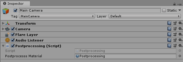 the camera gameobject with the postprocessing component